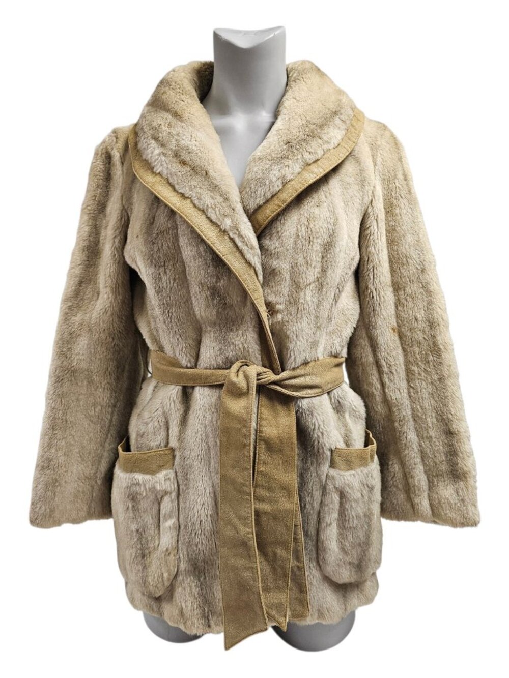 60s - 70s faux fur plush wrap coat . size 10